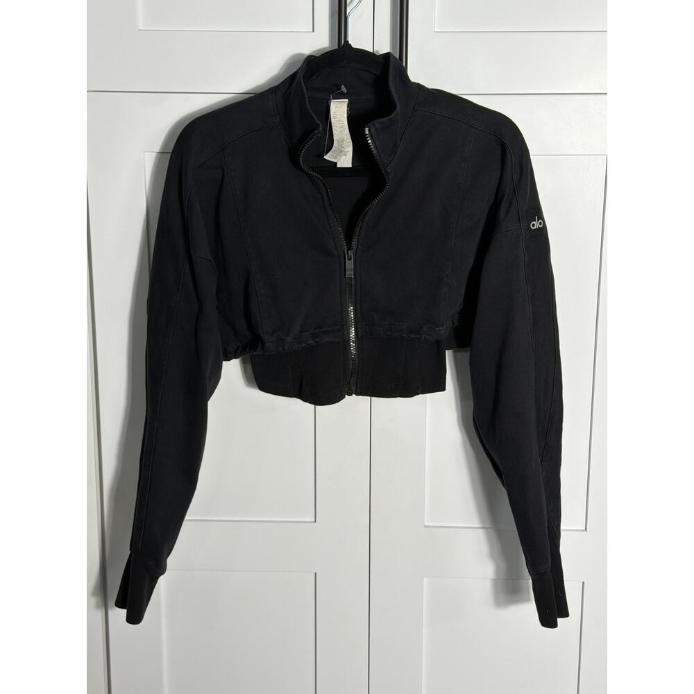 Alo Yoga Cropped Zip Jacket Black Long Sleeve Athleisure Women’s XS